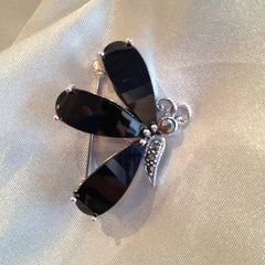 Black CZ and marcasite butterfly brooch